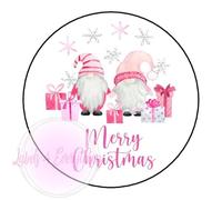 Non Personalised Merry Christmas Pink Gonk Stickers Perfect for Sweetcones (Matte, 24 Stickers - 45mm Round)