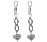 Non Piercing Letter Nipple Rings Stainless Steel Infinity Charm and Heart Dangle,Adjustable Body Chains, Naughty Words Fake Nipple Jewelry for Women (Infinity Bite Silver)