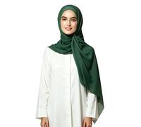 Non-see-through Bubble Crepe Chiffon Muslim Hijab Head Scarf Shawl Wrap Thick Lightweight (Jungle Green)