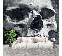 Non-self-Adhesive Photo Wallpaper 350×256 cmThriller Gothic Style Skull Seamless Splicing HD Print Wall Stickers Mural Black and White Removable Home Room Decoration Large Size Panoramic Wallpaper