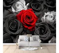 Non Self Adhesive Wall Mural Flower Red Rose Printed Wallpaper in Strips, Requires Glue 138" x 101"/350 x 256 cm(WxH) Large Decorative Photo Mural for Home Interior Black and White