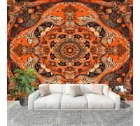 Non-self-Adhesive Wall Stickers Mural 200×140 cm Mandala Style Floral Seamless Splicing HD Print Photo Wallpaper Red Removable Without Damage Large Size Panoramic Wallpaper