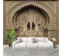 Non-self-Adhesive Wall Stickers Mural 350×256 cm Exotic Carved Architecture Seamless Splicing HD Print Photo Wallpaper Yellow Removable Without Damage Large Size Panoramic Wallpaper