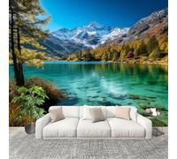 Non-self-Adhesive Wall Stickers Mural 350×256 cm JunglesAnd Lake Views Seamless Splicing HD Print Photo Wallpaper Blue-Green Removable Without Damage Large Size Panoramic Wallpaper