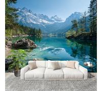 Non-self-Adhesive Wall Stickers Mural 400×280 cm Mountain and Lake Scenery Seamless Splicing HD Print Photo Wallpaper Green Removable Without Damage Large Size Panoramic Wallpaper