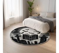 Non Shedding Printed Rugs Soft Touch Black Gray Carpet Round Magic Book Cemetery Bat,Hardwearing Lounge Area Rug Area Rugs For Living Room Bedroom Office Decor Rug 120 cm
