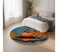 Non Shedding Printed Rugs Soft Touch Orange Blue Carpet Round Vibrant Pumpkin Headphones,Washable Minimalist Machine Washable for Living Room, Bedroom, Nursery, Kids Baby Room Rug 90 cm
