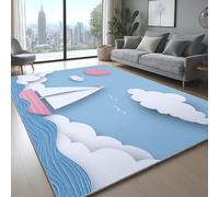 Non Shedding Rug Paper-Cut Style Cute Sailing Easy Care Soft carpet for Bedroom Hall Kids Baby Room Hallway Runners Carpet Mat Light Blue, 140 x 200 cm