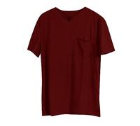 Non Shrinking T Shirts for Men Men's Solid Fitness Large Sports T Shirt Men's Elastic Cotton Pocket Short Sleeve Summer V Neck Shirt (Red, S)