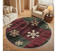 Non-Slip 120 cm Round Rug - Christmas Knitting Style Flannel Round Area Carpet for Living Room, Low Pile Machine Washable Golden Snowflakes Circular Carpet Mat for Bedroom & Kids Playroom