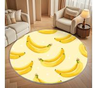 Non-Slip 120 cm Round Rug - Fruit Banana Print Flannel Round Area Carpet for Living Room, Low Pile Machine Washable Mustard Yellow Circular Carpet Mat for Bedroom & Kids Playroom