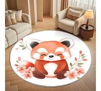 Non-Slip 180 cm Round Rug - Cute Animal Red Panda Flannel Round Area Carpet for Living Room, Low Pile Machine Washable Watercolor Circular Carpet Mat for Bedroom & Kids Playroom