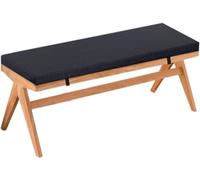 Non Slip 2 Thickness Bench Cushion with Fixed Strap High Density Foam Indoor/Outdoor Seat Pad, 47x16 Inch Rectangular Cushion for Dining Room, Window, and Piano (Black)