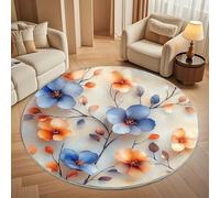 Non-Slip 200 cm Round Rug - Watercolor Floral Pattern Flannel Round Area Carpet for Living Room, Low Pile Machine Washable Retro Style Circular Carpet Mat for Bedroom & Kids Playroom