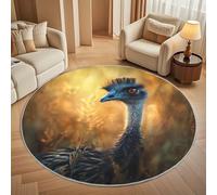 Non-Slip 200 cm Round Rug - Wild Emu Pattern Flannel Round Area Carpet for Living Room, Low Pile Machine Washable Oil Painting Style Circular Carpet Mat for Bedroom & Kids Playroom