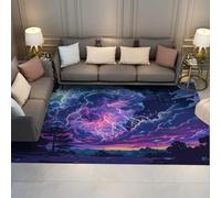 Non Slip 60x90 Area Rug Washable Low Pile Rugs Cloud Lightning Carpet Soft Purple Blue Storm Sky Floor Mat Abstract Night Landscape Rug for Living Room Bedroom Gaming Room Dorm Office Home Decor