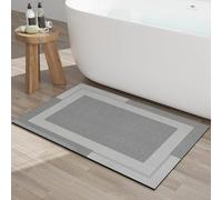Non Slip Absorbent Bath Mat Bathroom Rugs, Non Slip Rubber Backing Diatomaceous Earth Absorbent Bathroom Mats Shower Rug, Thin Bath Rug Fit Under Door Bathroom Floor, Gray S, M, L (L)