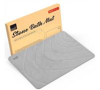 Non-Slip Absorbent Stone Bath Mat - Diatomaceous Earth Bathroom Shower Floor Mat - Quick Dry Anti Mould, Antibacterial Easy to Clean, Safe and Comfy Bathroom Decor Mat 60x39cm (River, Light Grey)
