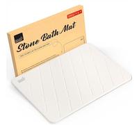 Non-Slip Absorbent Stone Bath Mat - Diatomaceous Earth Bathroom Shower Floor Mat - Quick Dry Anti Mould, Antibacterial Easy to Clean, Safe and Comfy Bathroom Decor Mat 60x39cm (Line, White)