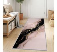 Non Slip Abstract Art Marble Elegant Agate Carpet Hallway Runner 80x240 cm | Machine Washable Kitchen Laundry Room Modern Luxe Area Rug Floor Door Mat Runner for Hallway Entryway Soft Dusty Pink