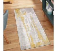 Non-Slip Abstract Runner Rug 50x200CM - Grey & Yellow Washable Carpet for Hallway Bedroom Corridor - Stylish Home Decor Durable & Easy-Clean Design