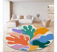 Non Slip Abstract Style Round Rug 150cm, Short Pile Super Soft Machine Washable Area Rugs Simple Elegant Geometric Stylish Printed Carpet for Living Room Bedroom Kitchen Nursery Lounge Color