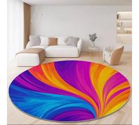 Non Slip Abstract Style Round Rug 60cm, Short Pile Super Soft Machine Washable Area Rugs Simple Colorful Swirls Lines Printed Carpet for Living Room Bedroom Kitchen Nursery Lounge Color
