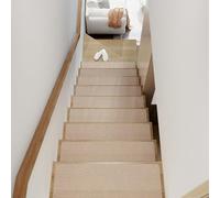 Non-Slip Adhesive Stair Tread Carpet - 15 Pack, Perfect for Kids, Pets, Seniors - Stair Protection Mat (80 x 20 cm, Beige)