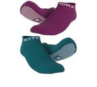 Non Slip Anti Skid Grip Socks (2 Pairs: Purple & Teal) (UK 6.5-8.5) [M]
