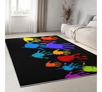 Non-Slip Area Rug 120 x 170 cm Abstract Colorful Handprints Short Pile Carpets for Living Room, Graffiti Style Soft Rectangle Rugs for Bedroom Home Decor Carpet, Machine Washable Runner
