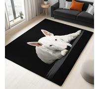 Non-Slip Area Rug 120 x 180 cm Animals White Bulldog, Black Short Pile Rug for Living Room, Soft Rectangle for Bedroom, Home Decor Carpet, Machine Washable Carpet