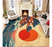Non-Slip Area Rug 120 x 180 cm, Oriental Classical Sunset Waves Plants Trees Carpet for Under Coffee Table, Multicoloured Soft Short Pile Decor Rugs for Bedroom, Dressing Room & Home Office