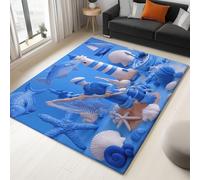 Non-Slip Area Rug 140 x 200 cm Collage Sailor Lighthouse Ship, Blue Short Pile Rug for Living Room, Soft Rectangle for Bedroom, Home Decor Carpet, Machine Washable Carpet