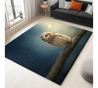Non-Slip Area Rug 140 x 200 cm Fantasy Style Small Owl Crescent Moon, Blue Short Pile Rug Living Room Soft Rectangle Bedroom Home Decor Carpet Machine Washable Carpet