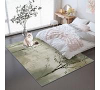 Non-Slip Area Rug 140 x 200 cm, Low Pile Machine Washable Carpet Retro Plants Branches Theme - Thin Durable Sage Green Pet Kid Friendly Rugs for Living Room Bedroom Dining Room Office