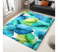 Non-Slip Area Rug 140 x 200 cm Watercolour Painting Palm Leaves, White Short Pile Rug for Living Room, Soft Rectangle for Bedroom, Home Decor Carpet, Machine Washable Carpet