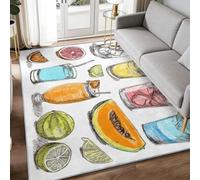 Non-Slip Area Rug 180 x 240 cm Drinks Ice Cubes Machine Washable Carpet, Retro Hand-Drawn Short Pile Rug For Living Room Soft Rectangle Bedroom Home Decor Carpet