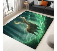 Non-Slip Area Rug 180 x 240 cm Fantasy Style Magic Forest Deer Lightning, Black Short Pile Rug for Living Room, Soft Rectangle for Bedroom, Home Decor Carpet, Machine Washable Carpet