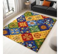 Non-Slip Area Rug 180 x 240 cm Geometric Mexican Tiles, Multicolour Short Pile Rug for Living Room, Soft Rectangle for Bedroom, Home Decor Carpet, Machine Washable Carpet