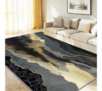 Non-Slip Area Rug 40 x 60 cm, Minimalist Luxury Modern Waves Marble Carpet for Under Coffee Table, Black Soft Short Pile Decor Rugs for Bedroom, Dressing Room & Home Office