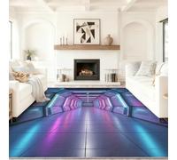 Non-Slip Area Rug 60 x 120 cm, Future Science Fiction Neon Lights Tunnel Carpet for Under Coffee Table, Multicolored Soft Short Pile Decor Rugs for Bedroom, Dressing Room & Home Office