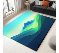 Non-Slip Area Rug 60 x 90 cm Graphic Design Abstract Mountain Landscape, Green Short Pile Rug for Living Room, Soft Rectangle for Bedroom, Home Decor Carpet, Machine Washable Carpet