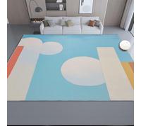 Non-Slip Area Rug 60 x 90 cm, Low Pile Machine Washable Carpet Simple Geometric Circles Squares Theme - Light Thin Durable Light Blue Pet Kid Friendly Rugs for Living Room Bedroom Dining Room Office