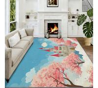 Non-Slip Area Rug 80 x 150 cm Castle Cherry Blossom Tree White Clouds Machine Washable Carpet, Cartoon Short Pile Rug For Children’S Playroom Nursery Soft Rectangle Home Decor Carpet