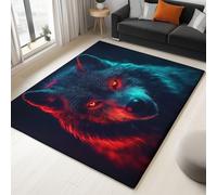 Non Slip Area Rug Animal Gray Wolf 160x230cm Washable Living Room Area Rug, Modern Soft Faux Wool Carpet, for Bedroom Kitchen Office Home Decor