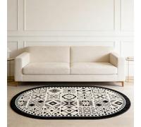 Non Slip Area Rug Washable Oval Rugs Living Room Bedroom Study Yoga Soft Carpet Modern geometric floral print, black and beige, 120 x 160cm