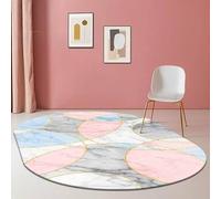 Non Slip Area Rug Washable Oval Rugs Living Room Bedroom Study Yoga Soft Carpet Modern geometric multicolor gray and pink, 80 x 150cm