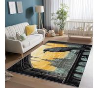 Non-Slip Area Rugs 60 x 90 cm, Gothic Dark Crow Architecture Print Short Pile Rugs for Living Room, Colorful Soft Rectangle Rugs for Bedroom, Home Decor Carpet, Machine Washable Rug