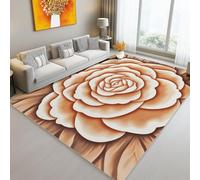 Non-Slip Area Rugs 80 x 150 cm, 3D Relief Rose Texture Print Short Pile Rugs for Living Room, Brown White Soft Rectangle Rugs for Bedroom, Home Decor Carpet, Machine Washable Rug