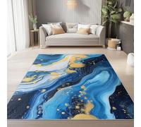 Non Slip Area Rugs for Living Room Abstract Swirl Liquid Marble Printed - Blue Soft Easy Care Non Shedding Carpet for Bedroom Dining Room Lounge Kitchen Accent Rugs, 160 x 230 cm